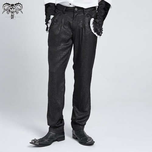 Devil fashion恶魔时尚 柔软暗纹玫瑰花梭织哥特长裤男款夏PT275