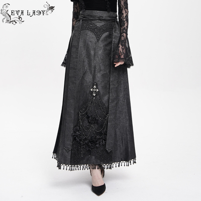 EVA LADY 十字架珠链装饰亮光腰果提花哥特马面裙本身长裙ESKT068