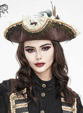 Devil fashion 万圣节哥特复古蕾丝孔雀羽毛三角海盗帽【AS181】