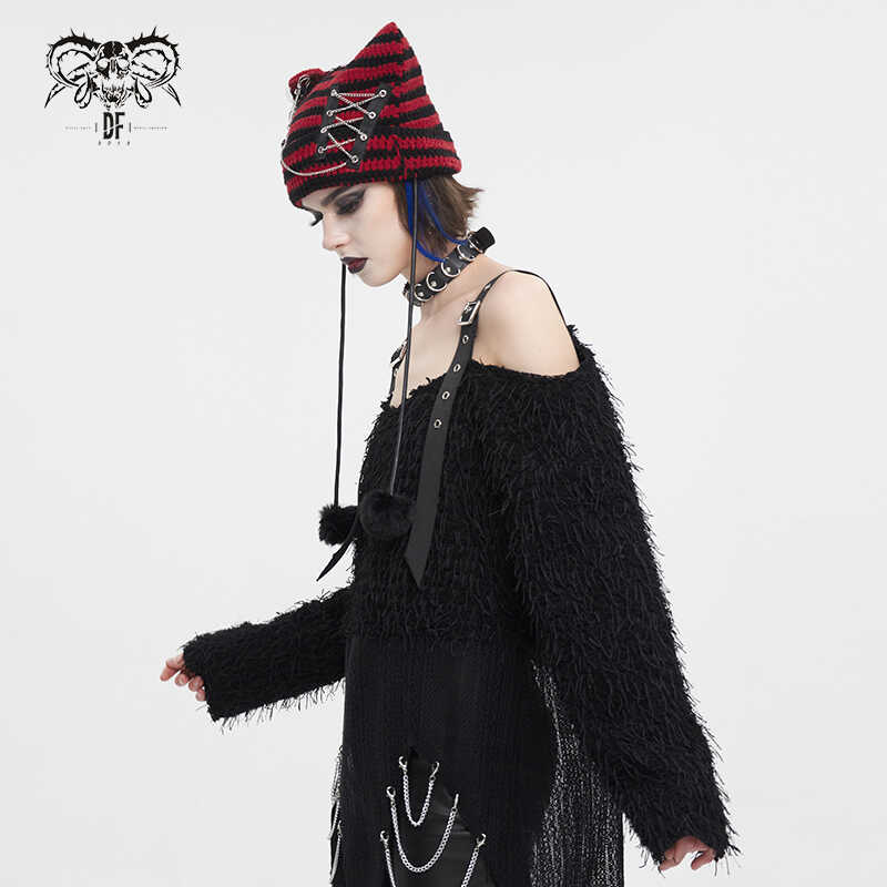 链条Devilfashion别针毛织帽时尚