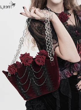 EVA LADY蝙蝠型包口纬平绒玫瑰花哥特手提包【EAS04101/2】