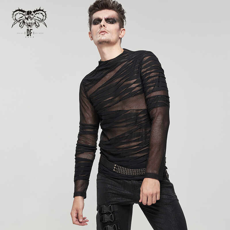 Devil fashion 恶魔时尚男装朋克绑带效果透视针织T恤【TT174】