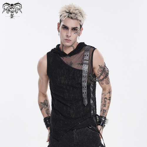 DEVIL FASHION恶魔时尚树枝纹针织连帽假两件朋克T恤【TT316】