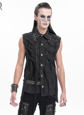 Devil fashion恶魔时尚 哥特风绑带款无袖衬衫马甲背心【WT088】