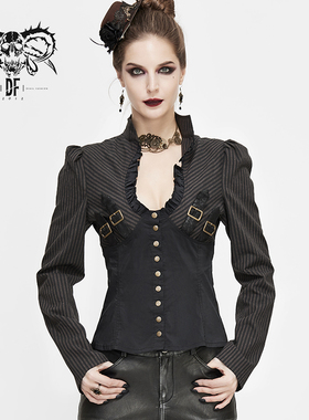 Devil fashion 复古衬衫女蒸汽朋克维多利亚风拼接衬衣【SHT053】
