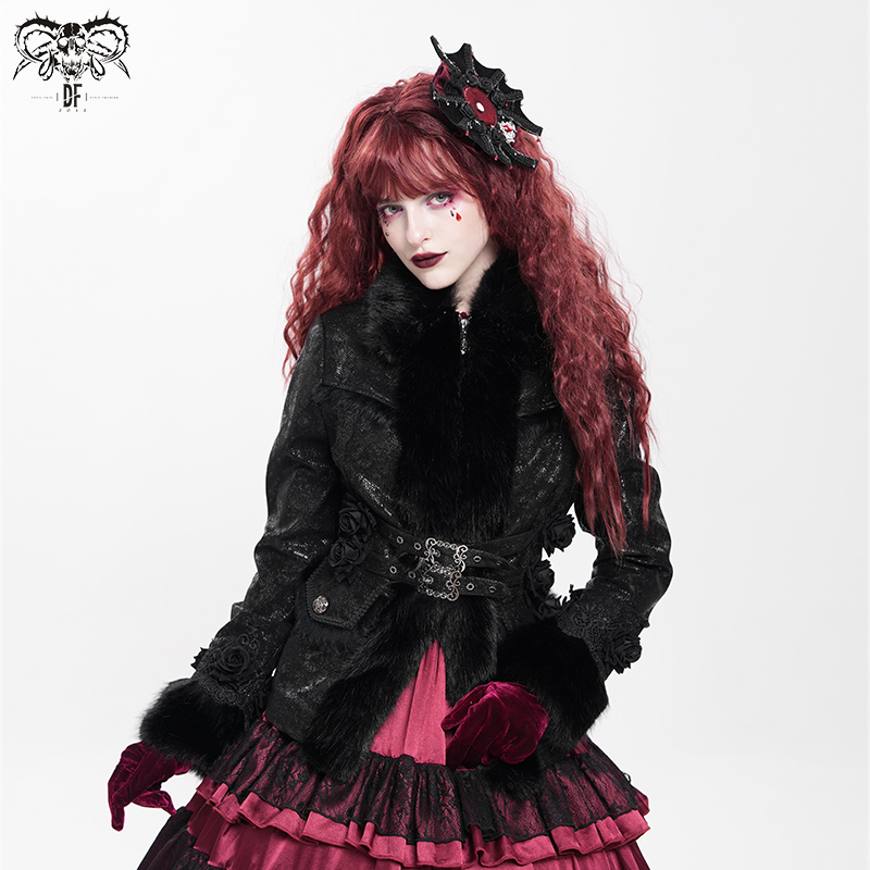 Devil fashion恶魔时尚 哥特蛇纹皮毛领长袖外套【CT265】