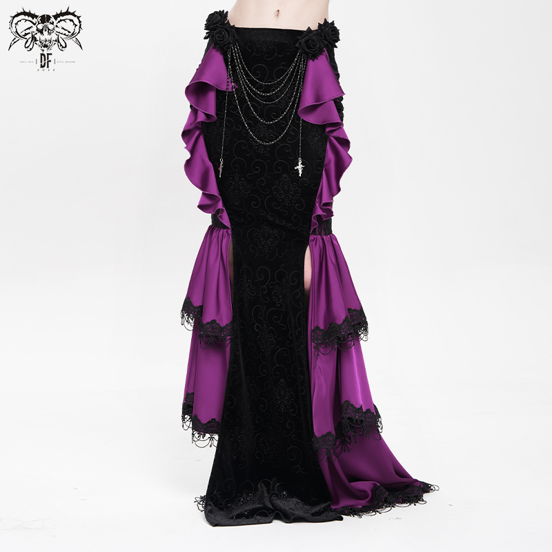 恶魔时尚哥特压花丝绒鱼尾裙