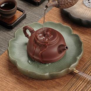 复古鎏金壶承家用陶瓷干泡台圆形茶台功夫茶具紫砂壶底座茶壶垫托