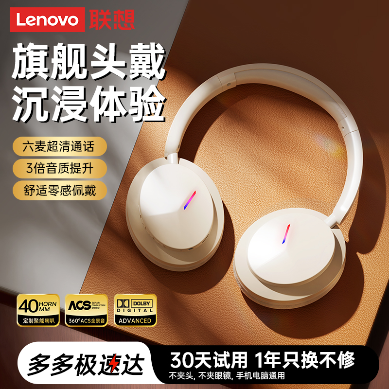 联想头戴式蓝牙耳机2025新款降噪台式无线电竞游戏专用耳麦高音质