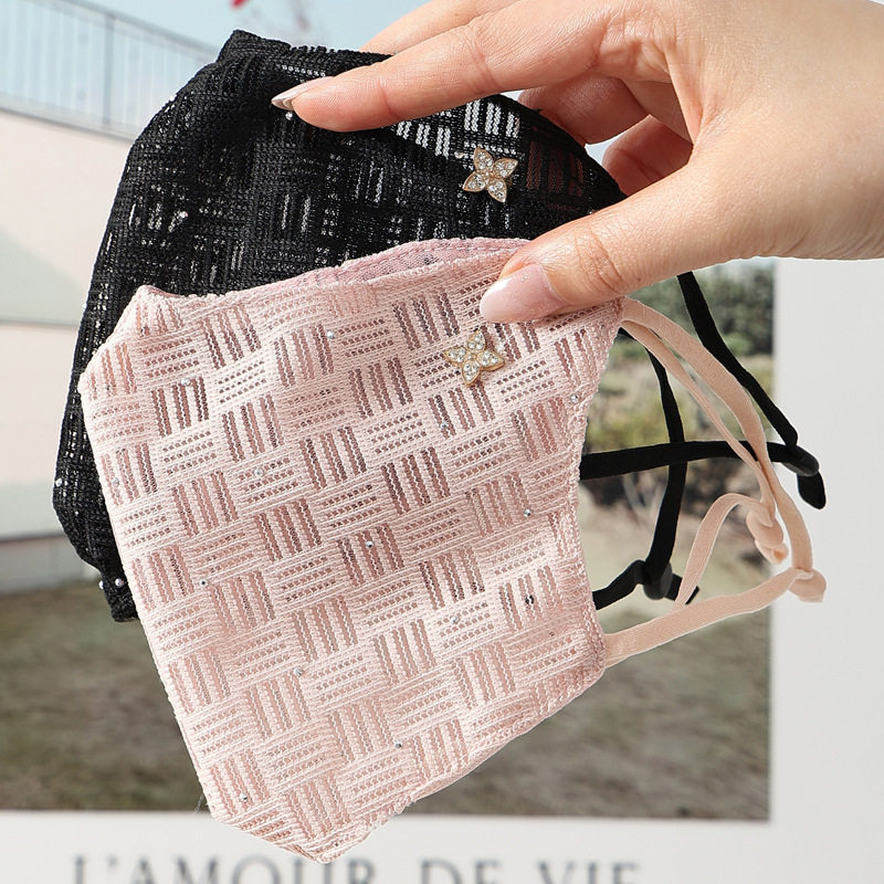 格子V脸小香风山茶花口罩防晒立体护眼角满天星钻防风可水洗女士