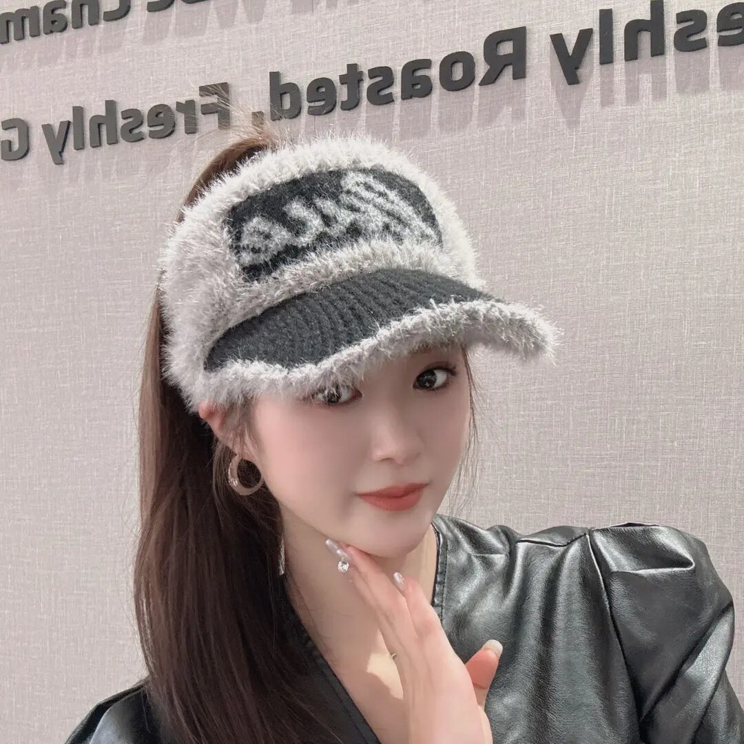 秋冬鸭舌帽空顶帽冬季空顶女帽子韩版编织时尚盆帽网红针织百搭