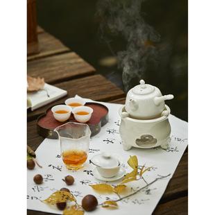 侧把煮茶壶白釉仿古工夫茶器 玩物集酒精茶炉户外烧水壶温茶器套装