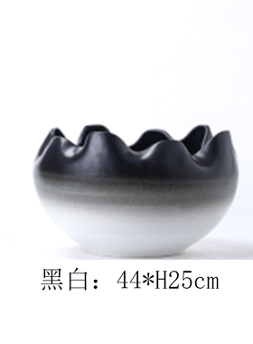 现代创意喜庆红色花形盆陶瓷花瓶家居客厅销售P中心黑白渐变色花