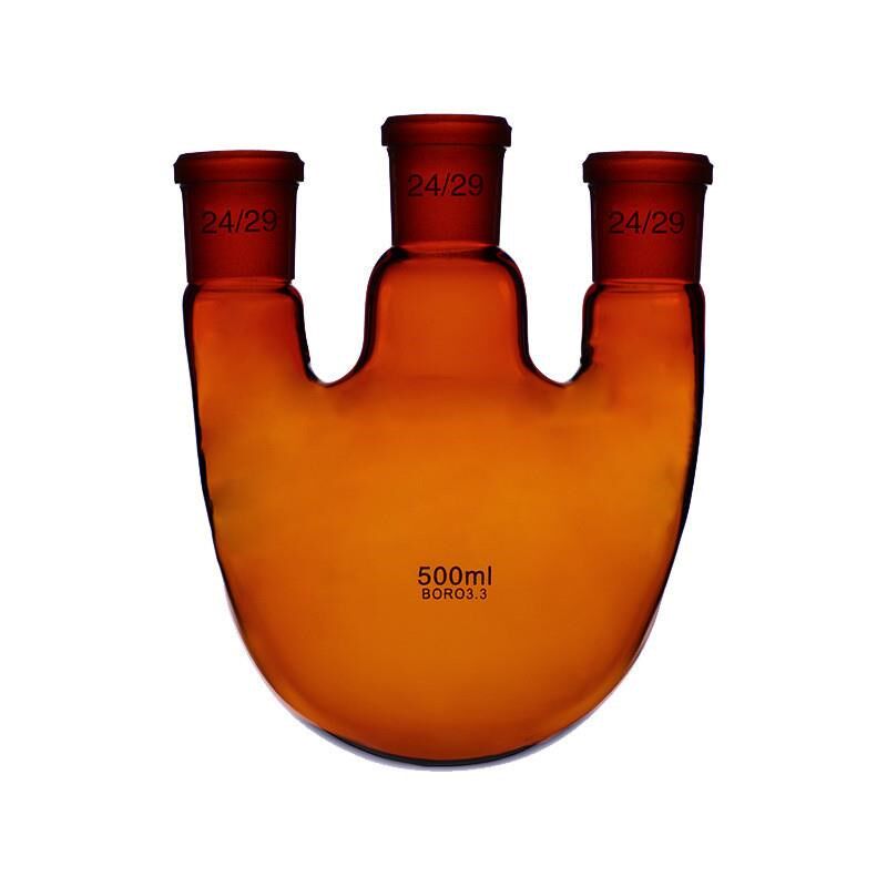 棕色三口烧瓶直口斜口255o0/100/250500/1000ml实验室玻璃烧瓶烧