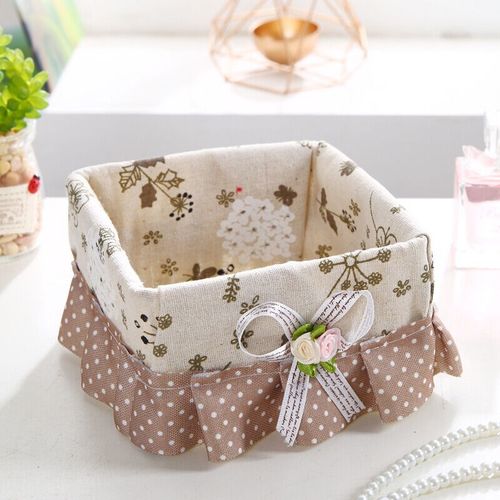 田园布艺收纳筐h桌面手机遥控器杂物收纳盒藤编钥匙收纳筐收纳篮