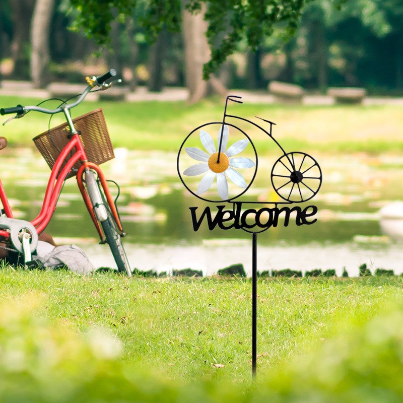新品美式田园雏菊l风车自行车花插法式乡村花园单车铁艺装饰品