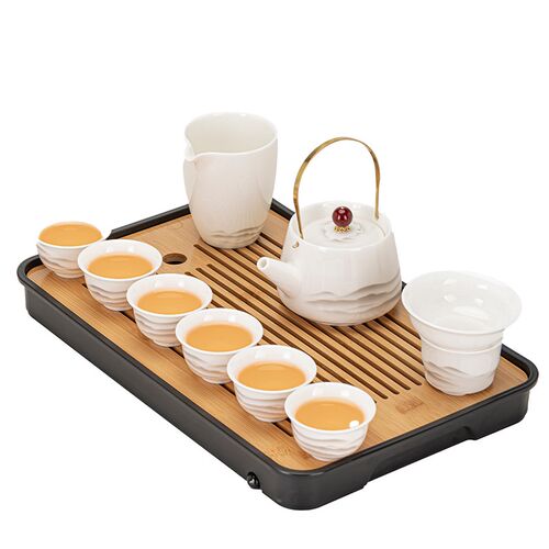 羊脂玉水墨远g山功夫茶具套装家用办公会客盖碗茶杯西施壶提梁泡