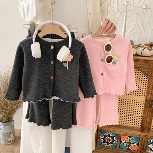 新款加绒开衫喇叭裤套装2025秋冬糯米绒女童时髦洋气慕斯绒两件套