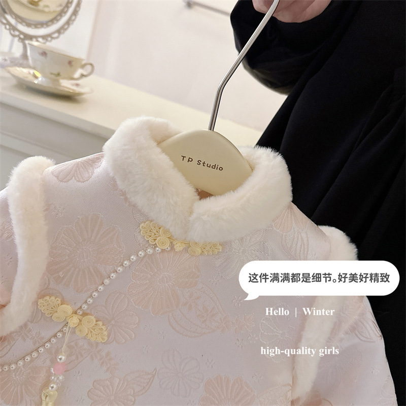 柠里唐装拜年服女童汉服秋冬儿童周岁礼服宝宝喜庆过年衣服中国风