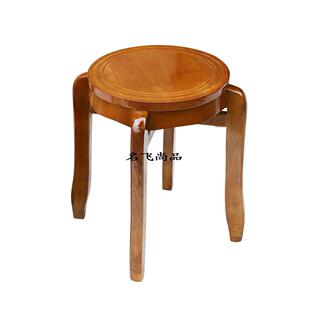 全实木圆凳欧式家用卯榫仿古可叠放橡木凳中式饭店凳子餐桌凳板凳