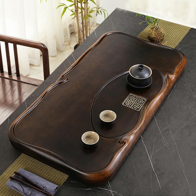 黑檀木茶盘整块实木原木家用茶台小型茶海长方形排水功夫茶具茶道