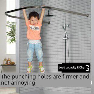 U型浴帘杆打孔安装304不锈钢隔断帘杆弧形扇型沐浴窗帘挂架加厚