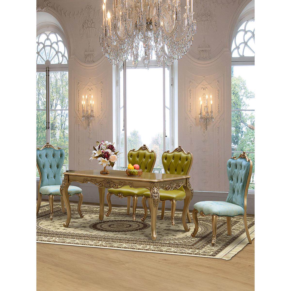 欧式矩形餐桌和椅子组合实木覆古6人8人简单欧式餐桌家庭新古典豪