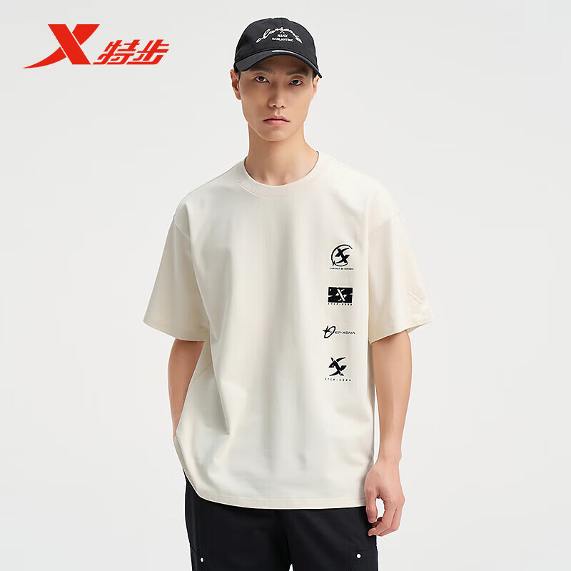 特步运动T恤男24新款夏季休闲男装运动上衣印花短袖976329010482