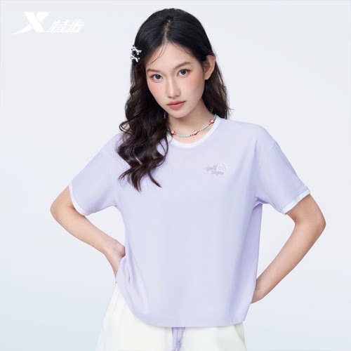 特步女子圆领短T2026夏季新宽松