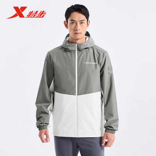 特步运动连帽外套男双层风衣