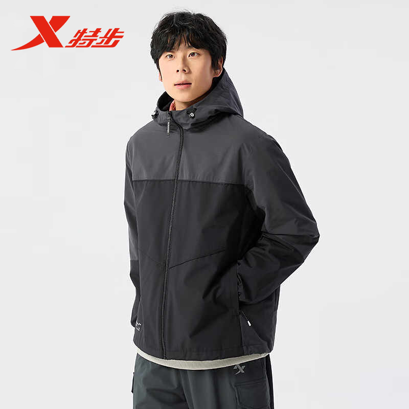 特步保暖风衣男25春季新款潮流拼接梭织休闲运动外套975129160263