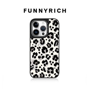 FUNNYRICH灰底豹纹适用iPhone16ProMax手机壳磁吸保护套小众创意简约苹果15ProMax原创防摔个性13pro高级感14