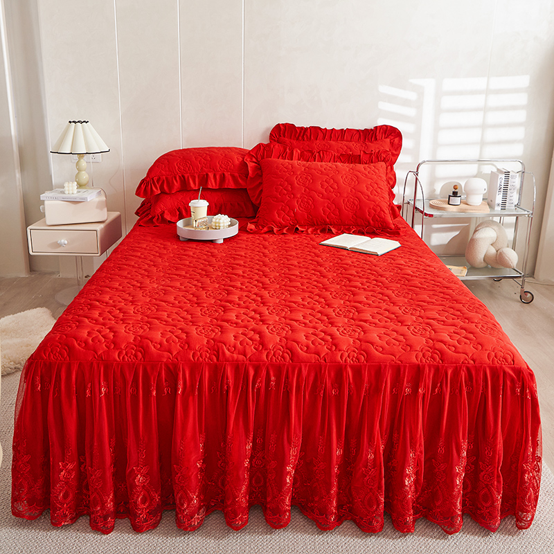 2023新款蕾丝夹棉加厚床裙床罩三件套防K滑M席梦思床套罩保护套四