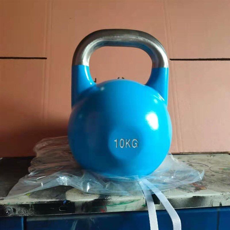 纯铁壶铃竞赛彩色全钢工厂竞技家用D哑铃力量健身器材训练铸铁提