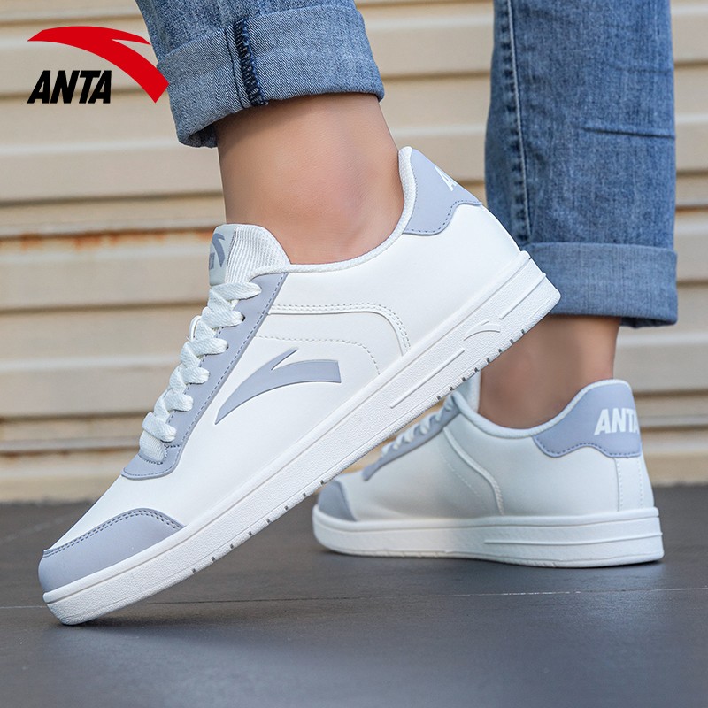 安踏男鞋皮面休闲鞋小白鞋