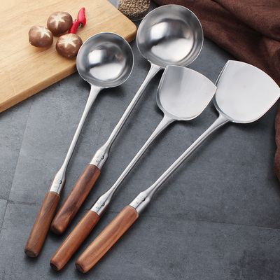 不锈钢厨师专用大炒勺商用大号长柄锅铲厨房马勺加长饭店炒菜勺子