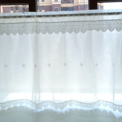 纯白色双层纱帘半截窗帘短窗帘飘窗卧室小窗帘半帘短帘透光不透人