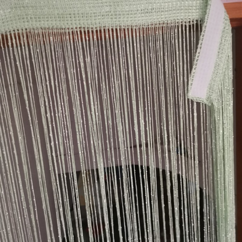 魔术贴加密绿色银丝门帘自粘成品流苏线帘客厅卧室装饰隔断帘窗帘