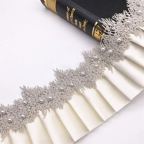 白色透明网纱蕾丝花边波浪镂空花纹珍珠流苏装饰窗帘下摆布艺辅料