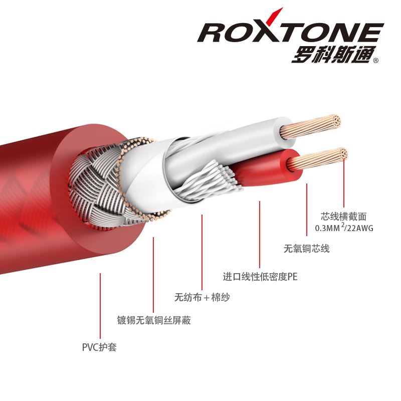 ROXTONE卡侬线公母话筒线红色麦克风连接线声卡功放音频线平衡线