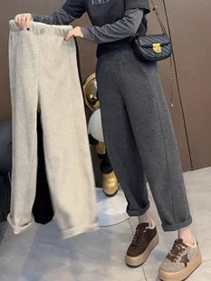 大码休闲裤女秋季新款胖mm高腰显瘦宽松百搭直筒九分阔腿哈伦裤