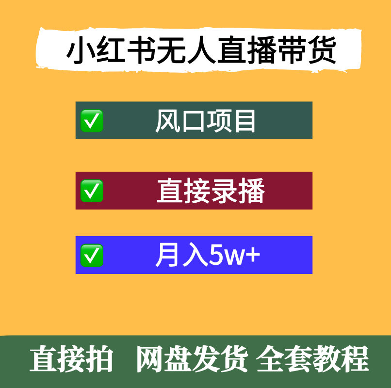 小红薯无人直播带货风口项目直接录播可矩阵工作室在家挣钱教程