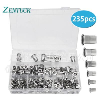 eBay供应235pcs304不锈钢平头拉铆螺母盒装沉头竖纹滚花铆螺母