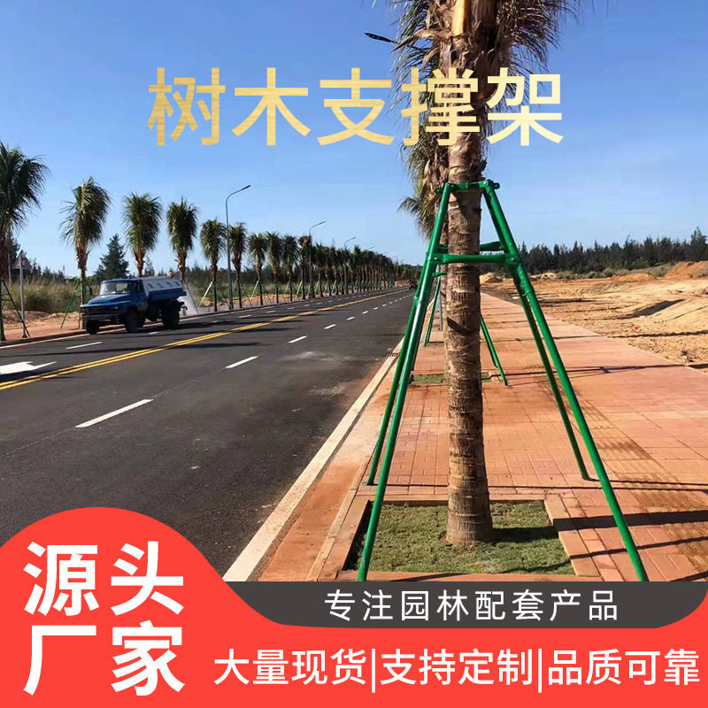 树木支撑架 厂家苗木防倒园林绿化支撑杆镀锌钢管烤漆抱箍固定器