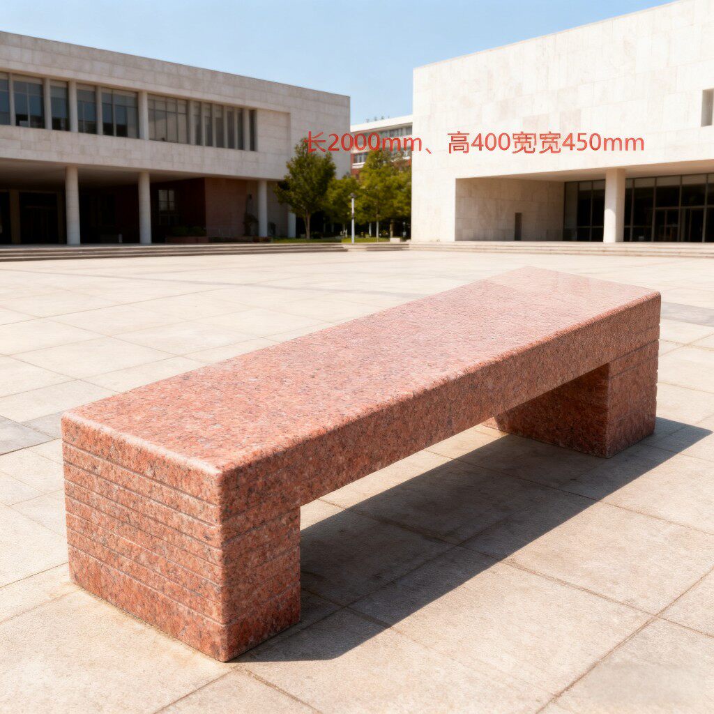 虾红花岗岩石凳公园椅户外长椅大理石长条休闲石头椅子长凳石雕