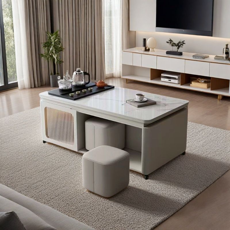 现代岩板多功能功夫实木茶桌可移动茶几带泡茶台一体餐桌客厅家用