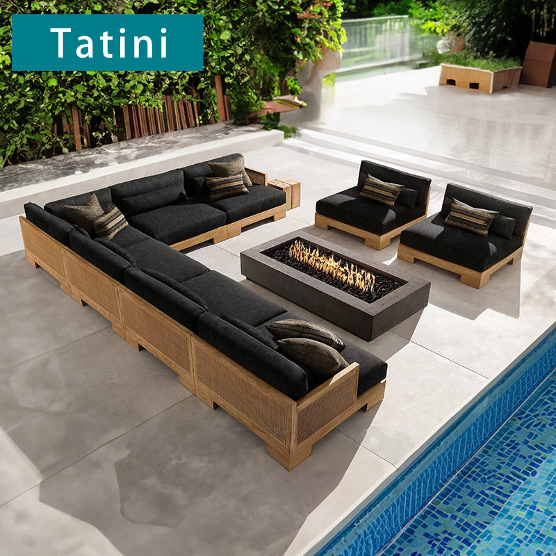 户外柚木沙发庭院防晒防水藤椅藤编休闲阳台实木单人茶几防腐家具