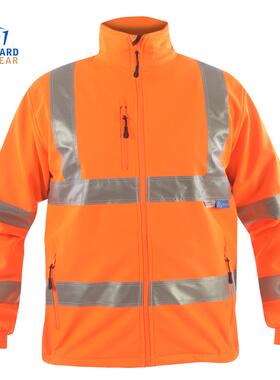 博迪嘉GN710荧光橘红色软壳夹克反光服建筑户外施工环卫反光服