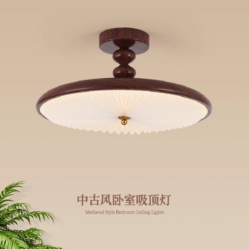 新中式卧室灯胡桃木纹百褶主卧灯全光谱护眼灯创意灯罩智能控制
