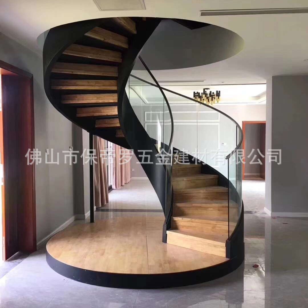 钢木旋转玻璃弧型家用别墅简约楼梯栏杆保帝罗
